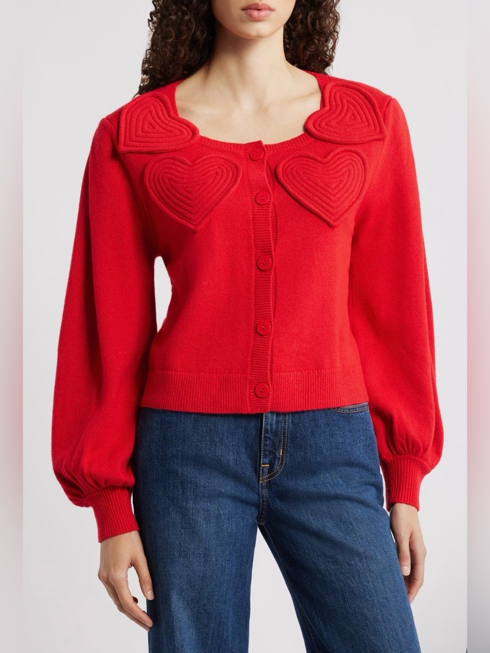 Farm Rio Wool & Cashmere Blend Heart Knit Cardigan